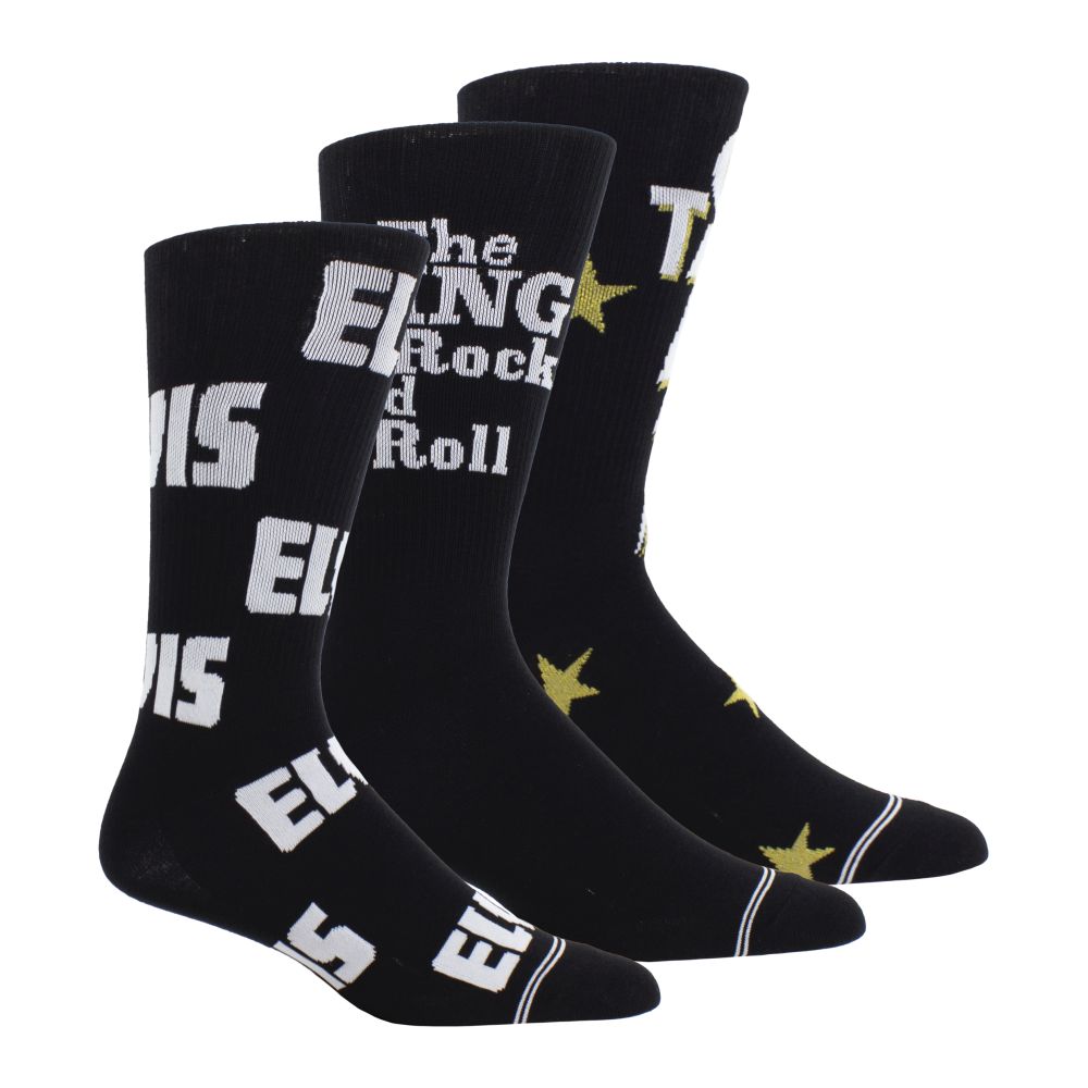 Elvis Presley - 3 Pk Volume Crew Sokken - Zwart